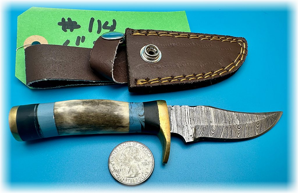 6" fixed blade knife with antler and blue handle ($24) (#114) (free shipping)