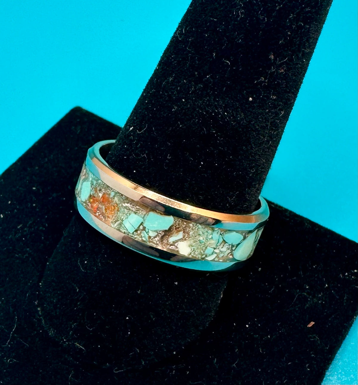 Turquois & red fire Opal ring -$63- size 11 -ships free (#455)