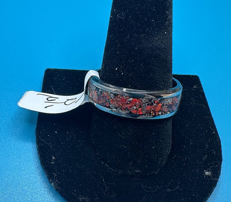 Turquois and red fire opal on stainless steel ring  and -$64-size 12.5-ships free (#603)