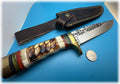 12" clipped point knife with scalloped bone, white and red handle ($71) (free shipping) (#122)