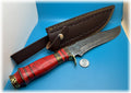 Premium 14" knife with clipped blade, red and brass handle -$180- (#126) free shipping