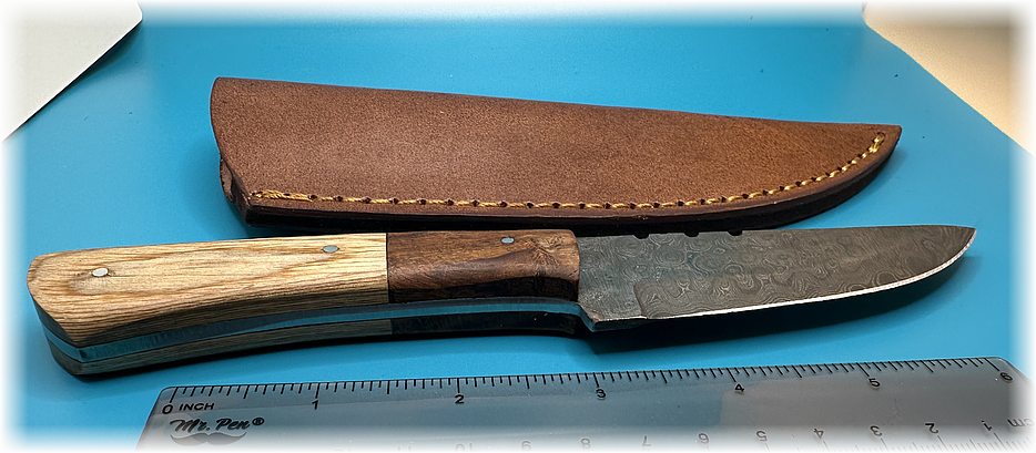8" Bone and wood handle clipped blade Damascus steel knife -$42-ships free-(#209)