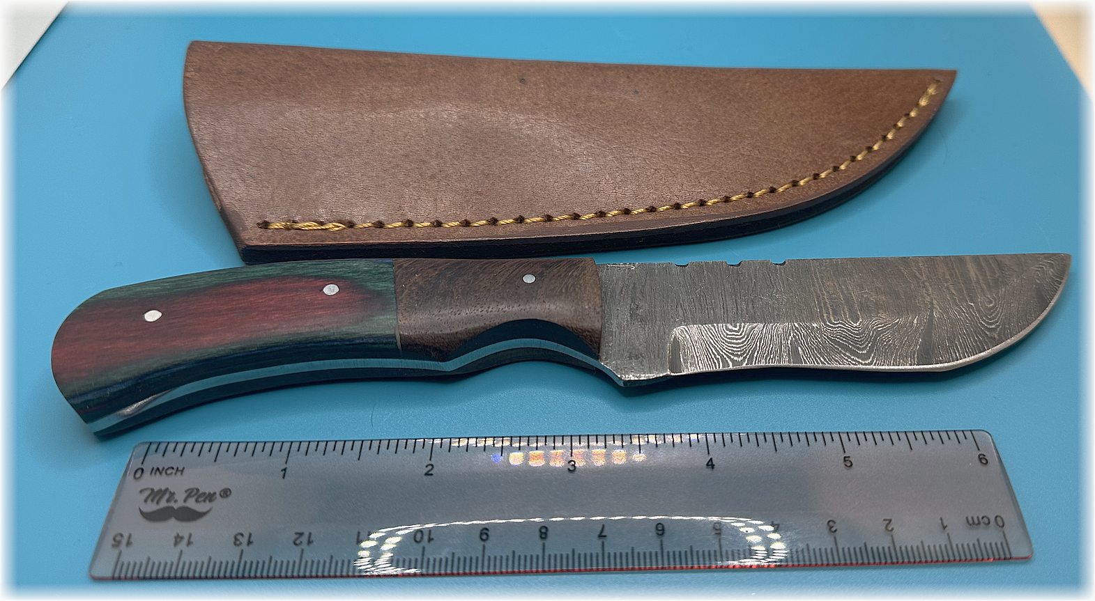 8" clip point fixed blade knife with red and natural wood handle -$42-ships free-(#211)