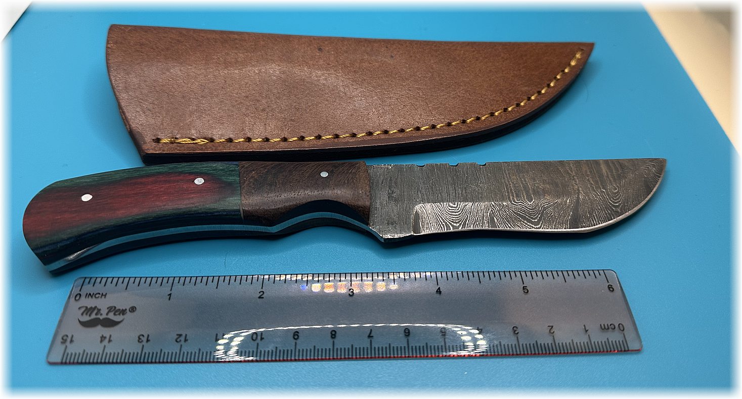 8" fixed blade clipped point Damascus blade knife with wood handle -$42-ships free (#212)