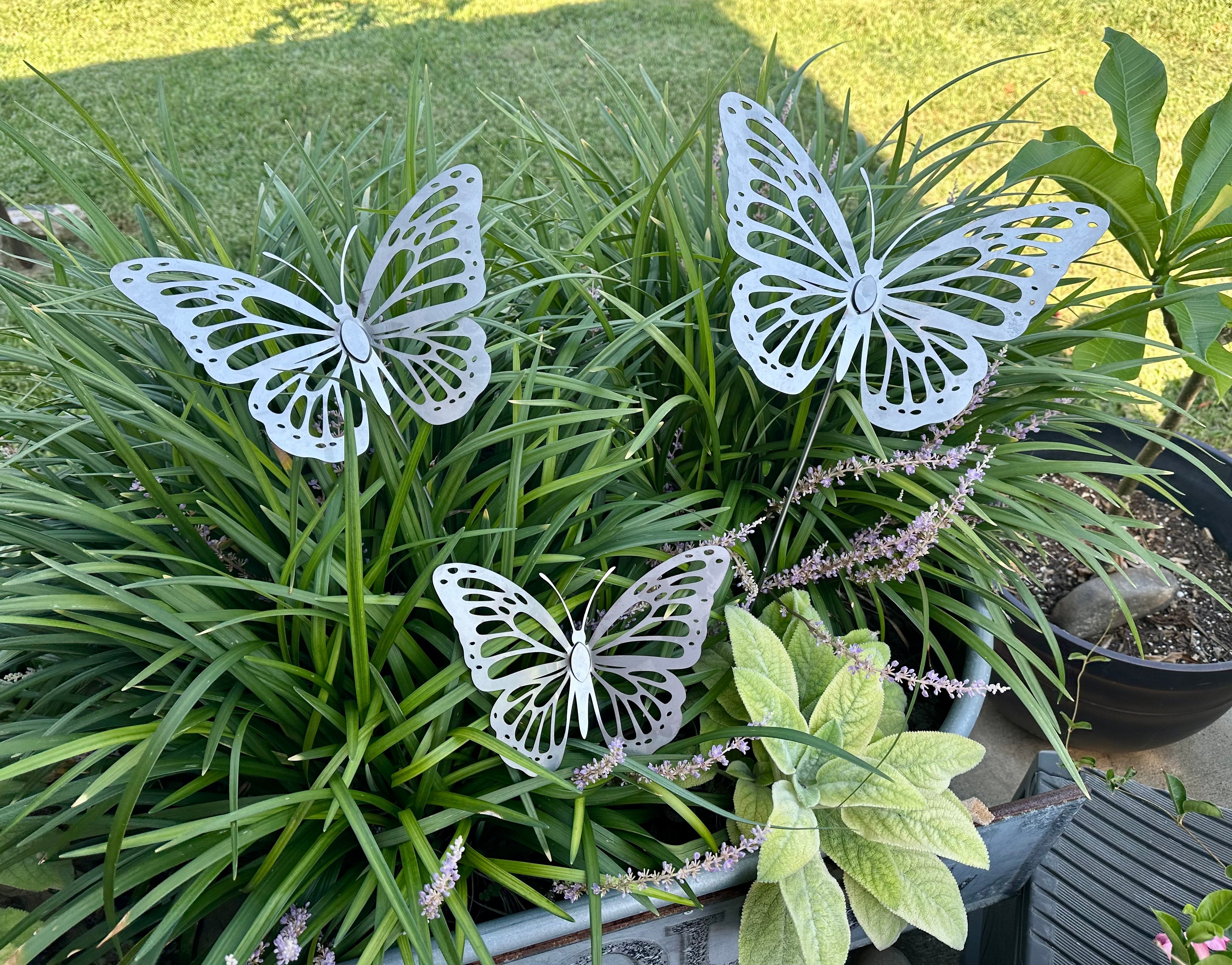2 stainless steel butterflies for yard art ($95) (free shipping)