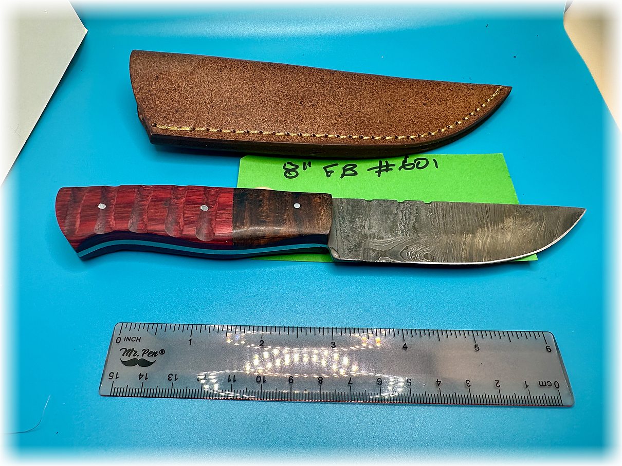 8" Fixed blade knife with sculptured handle in rosewood & burl-$39-ships free-(#601)