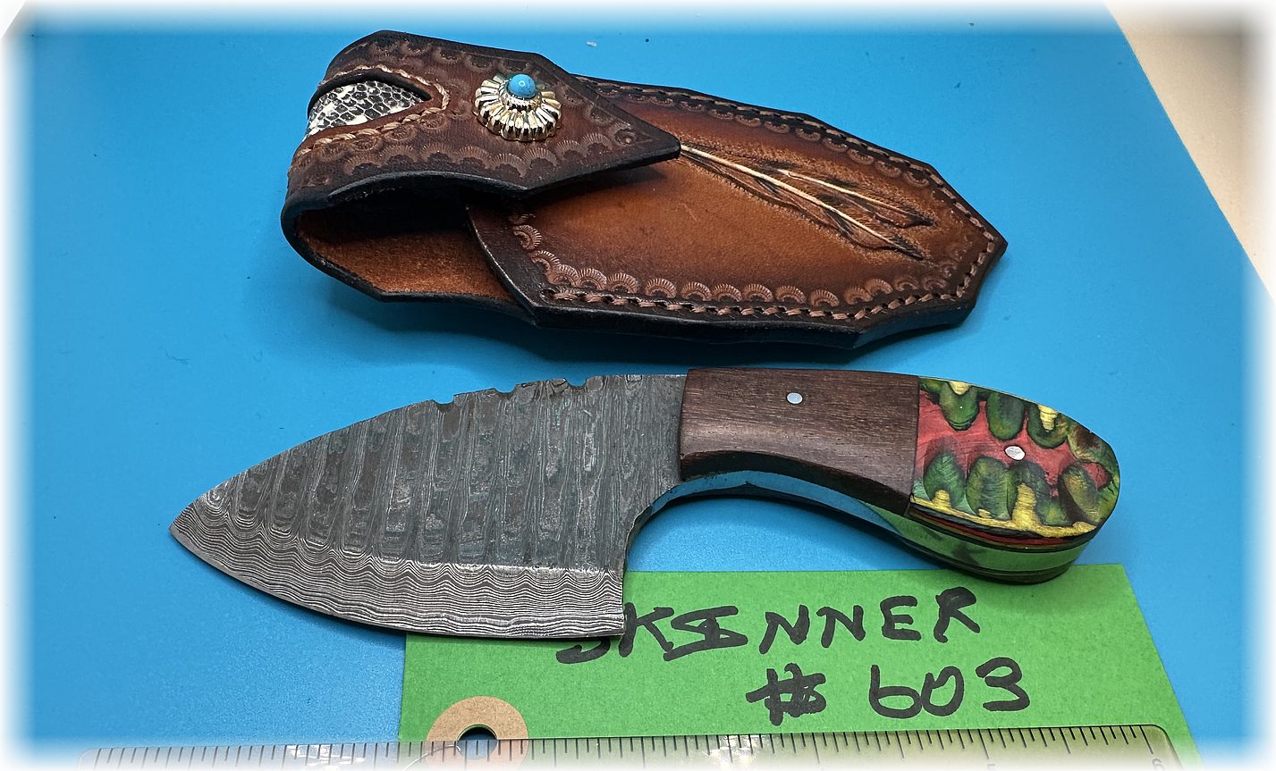 Damascus Skinner blade knife with waterproof composite handle -$44-ships free-(#603)