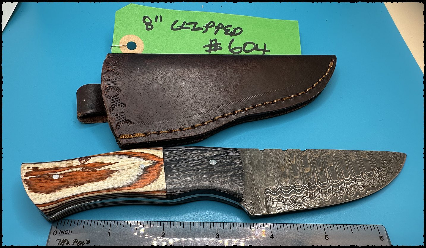 8" Fixed blade knife with composite layered burl-$39-ships free-(#604)