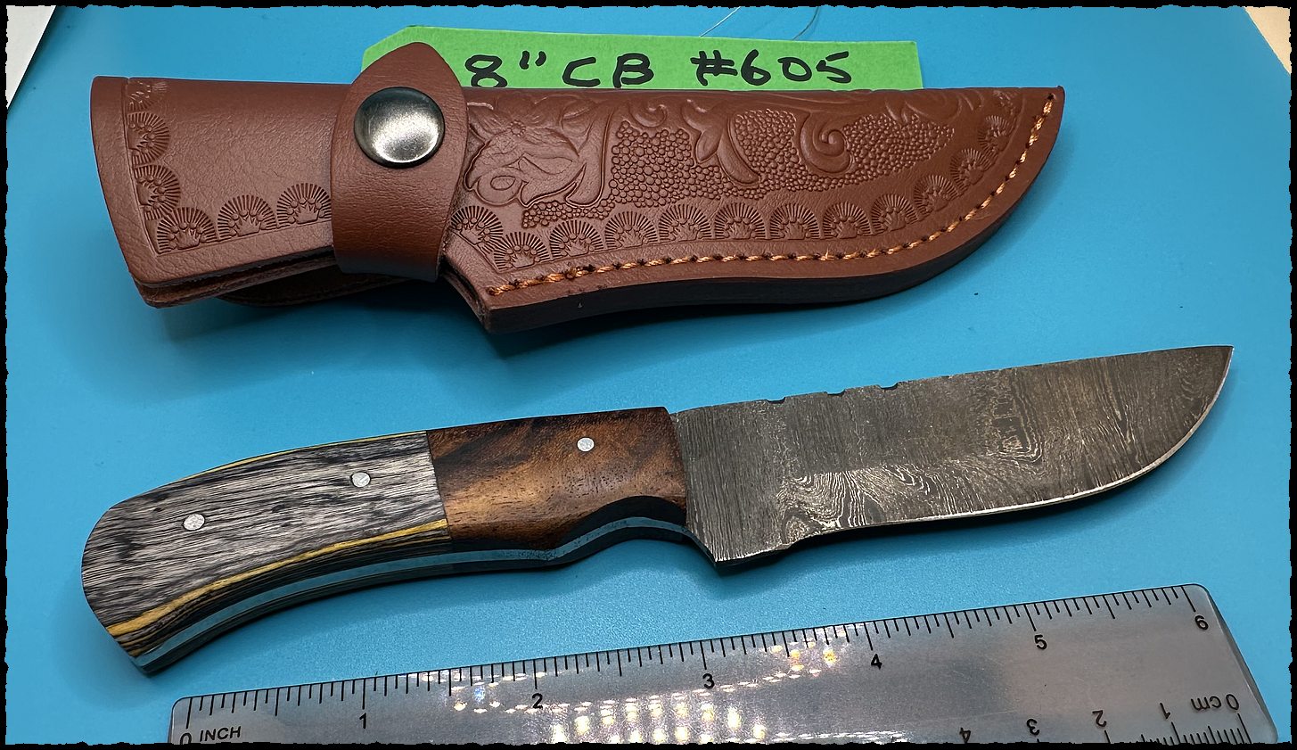 8" Fixed blade knife with composite layered ebony/ivory red wood-$39-ships free-(#605)