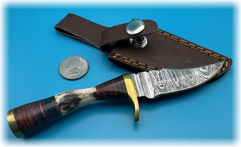 6" fixed blade knife with antler handle ($24), leather sheath and free shipping (#111)