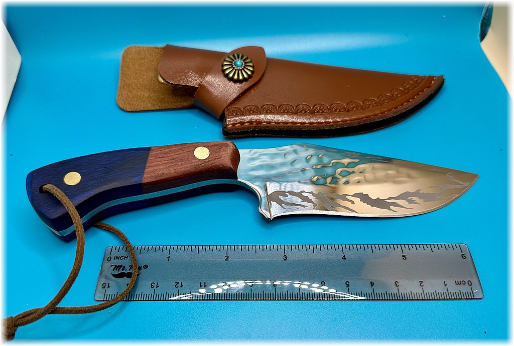 8" drop point sculpted drop point knife with nice leather sheath -$50-ships free (#204)