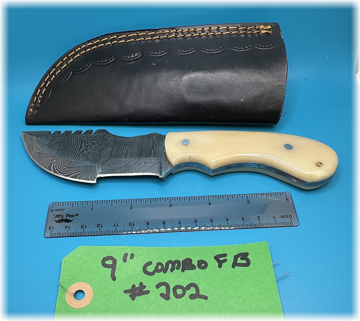 9" combo blade knife with bone handle -$140-#202-ships free-