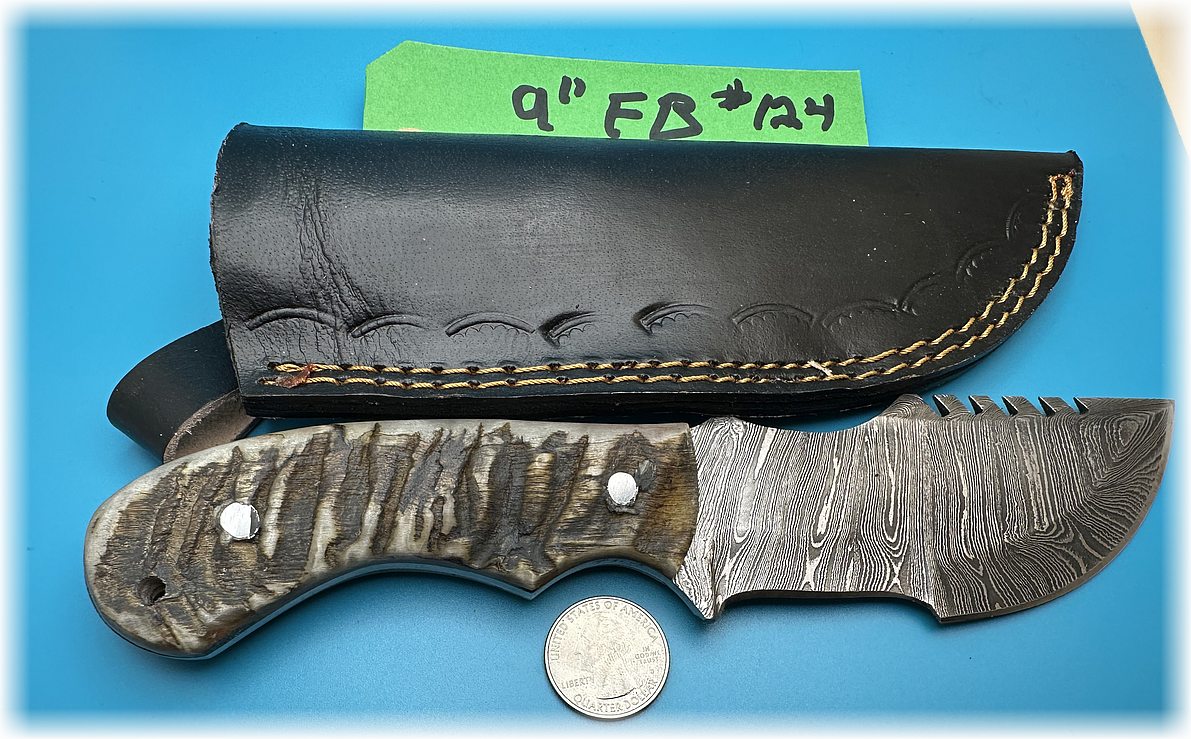 9" fixed combo blade knife with sculptured handle -$140- (#124)