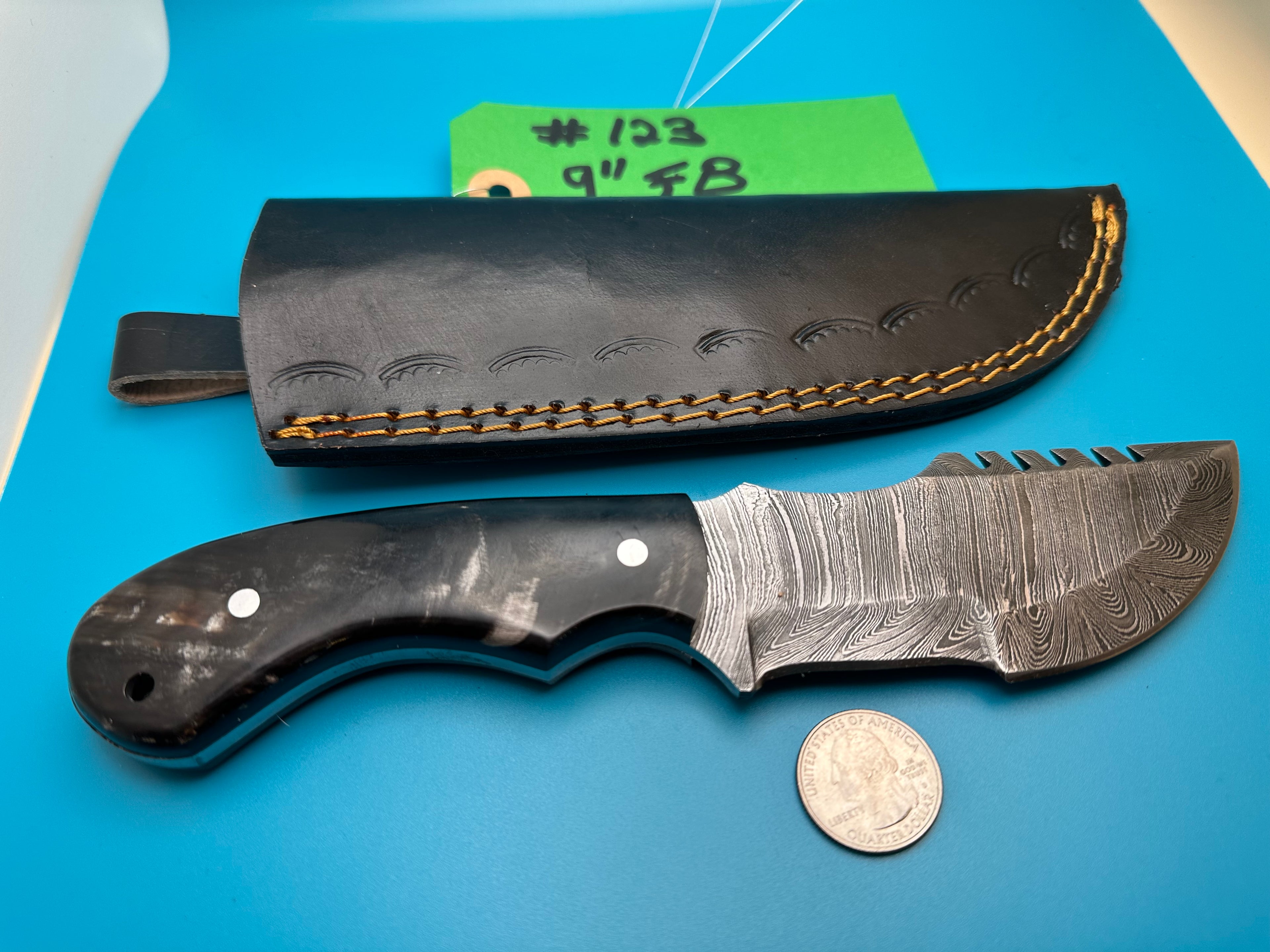 Premium 9" Ebony Handle Survival Knife with High Carbon Steel Combo Blade -$140 (#125)