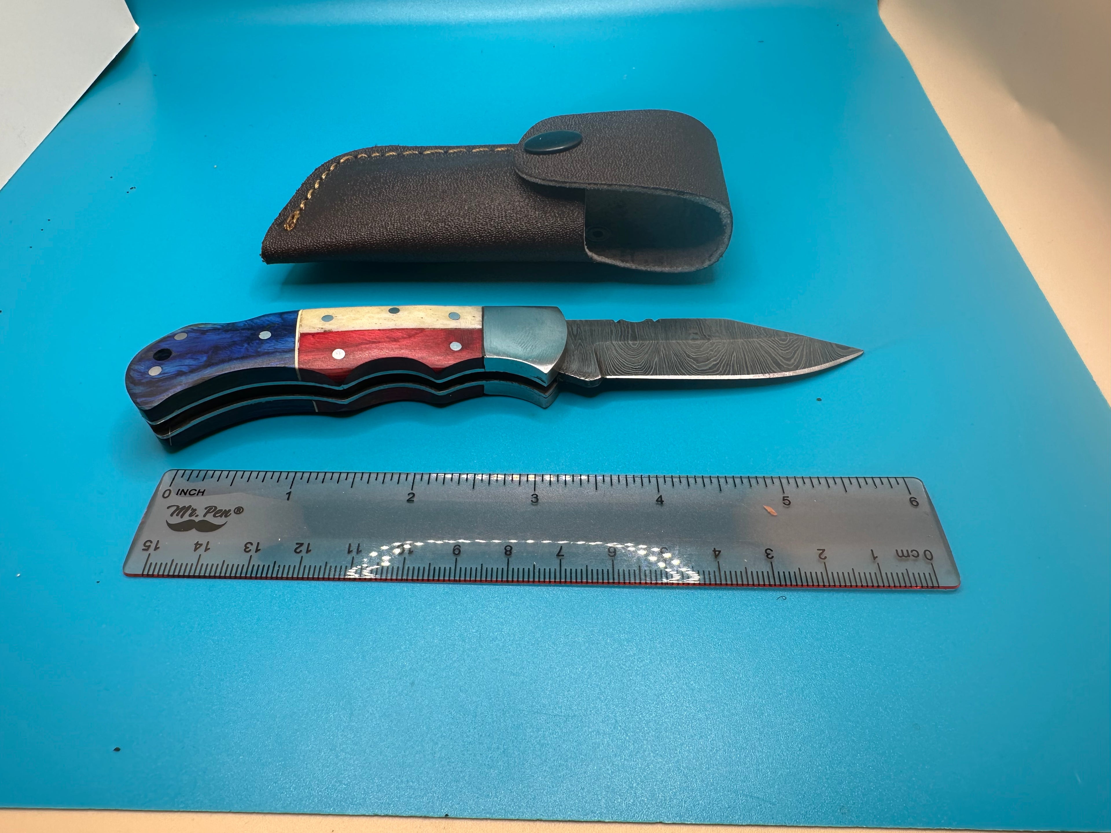 6" Damascus Steel Patriot Knife - Red, White & Blue -$34-SHIPS FREE (#F101)