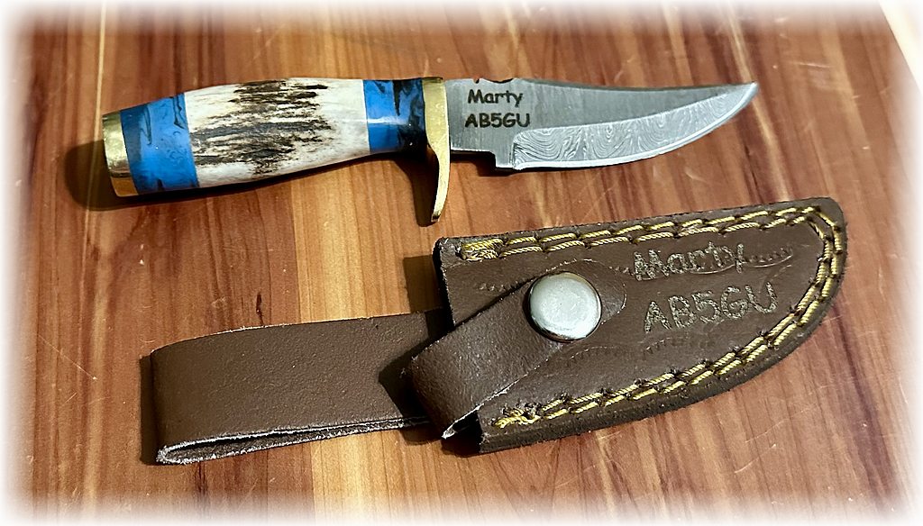 6" fixed blade knife with antler and blue handle ($24) (#114) (free shipping)