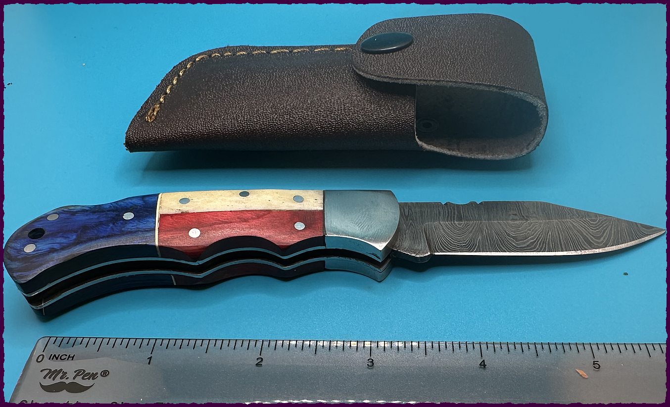 6" Damascus Steel Patriot Knife - Red, White & Blue -$34-SHIPS FREE (#F101)