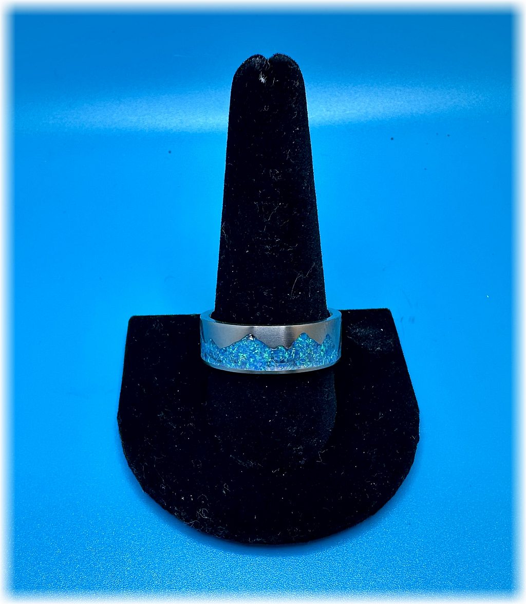 Mountain Inlay Ring-- Turquoise & Stainless Steel--$63- -size 11 (ships free) (#456)