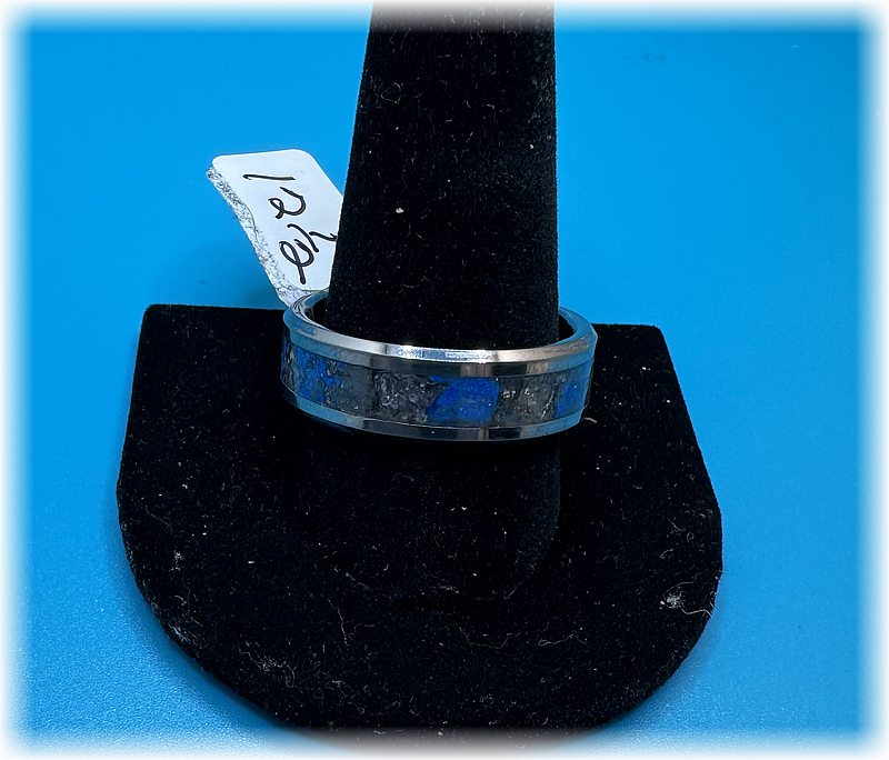 Blue Turquois and meteorite inlay ring -size 12 1/5 (12.5)-$63-ships free (#601)
