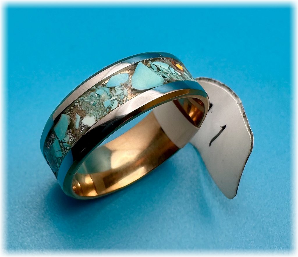 Turquoise inlay on stainless steel ring -size 11-  -$63- (ships free) (#455)